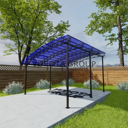Полуарочный навес синего цвета, монолитный поликарбонат 6500*16000