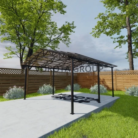 Двухскатный навес с арочным основанием коричневого цвета, монолитный поликарбонат 5500*16000